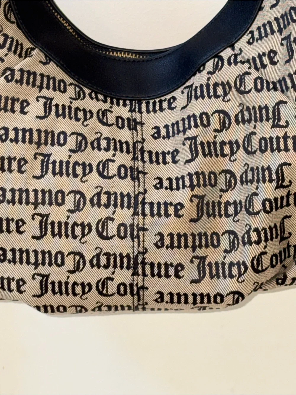 Juicy Couture Black & Beige Logo Hobo with Heart Charm